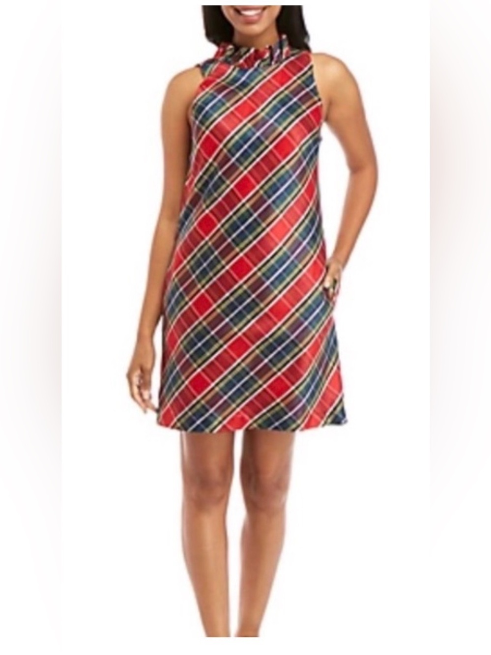 Crown & Ivy Tartan Plaid Ruffle Neck Dress – NWT – Size 14